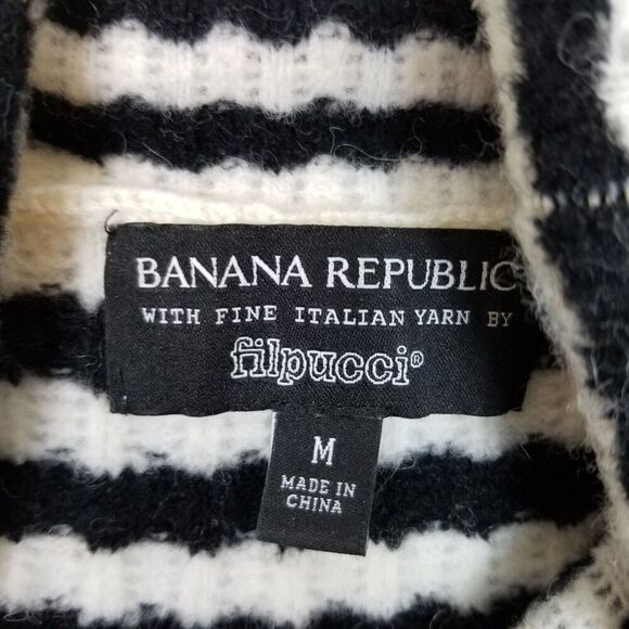Banana Republic Women Turtleneck Striped Wool Alpaca Sweaters Sz M Black White - Picture 5 of 7
